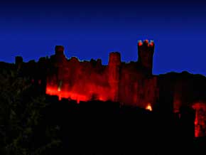 Burg Reichenstein bei Trechtingshausen beim Feuerwerk zu Rhein Feuerwerk, � 1999, Foto 23, WHO
